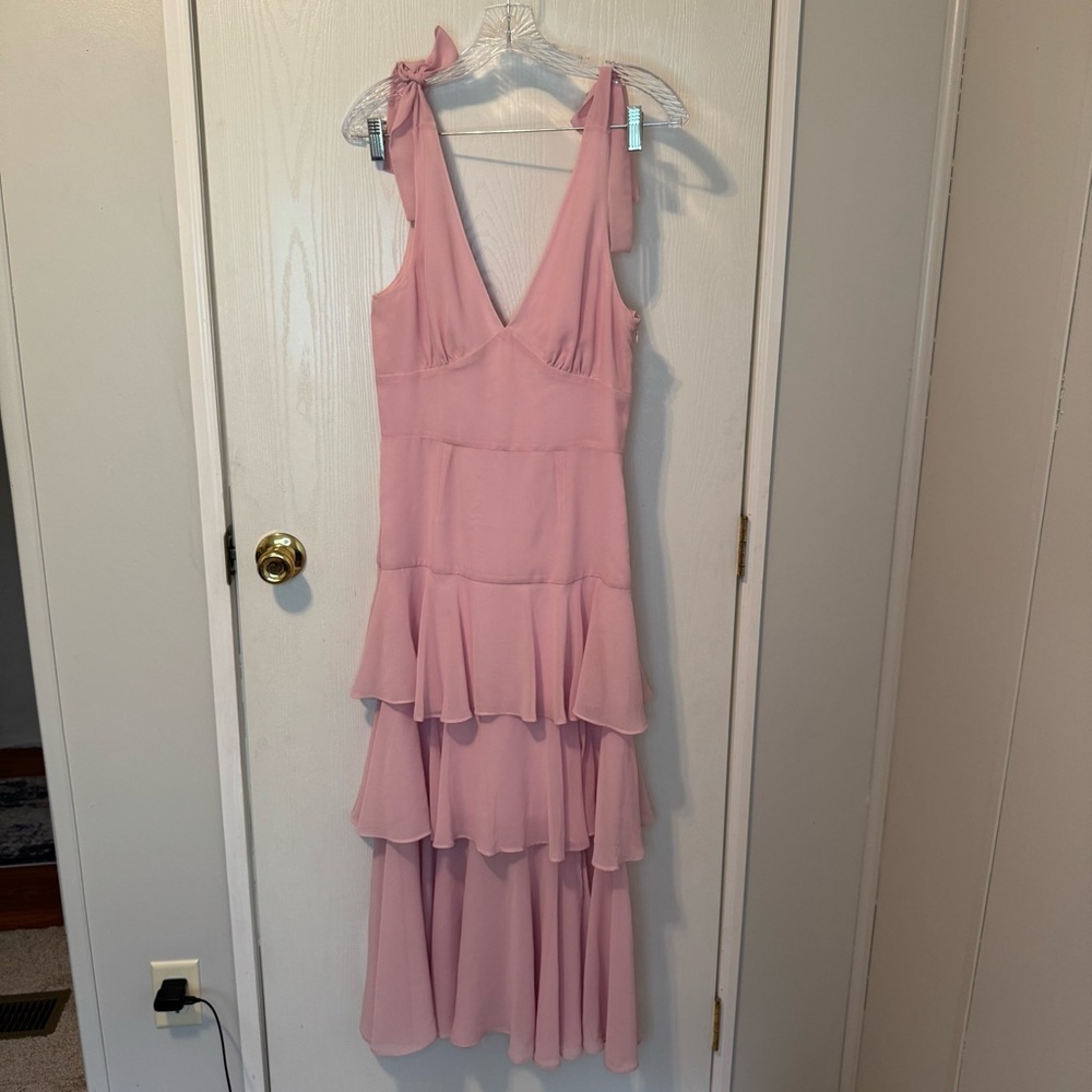Wayf Blush PinkTie Shoulder Tiered Dress Size Small